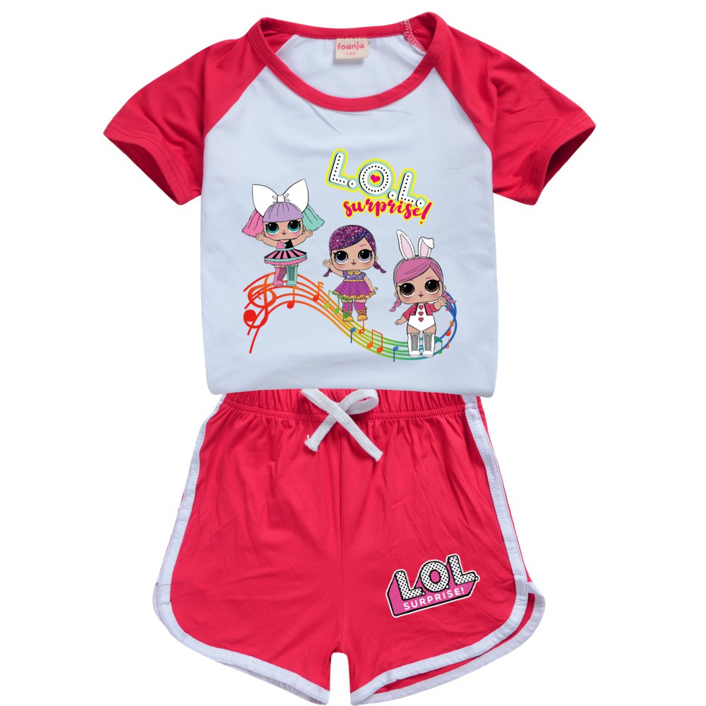 Lol Surprise Set Áo Thun Cotton Tay Ngắn + Quần Short Phong Cách Hàn Quốc Thời Trang Mùa Hè Cho Bé Trai / Gái Từ 2021 1-15 Tuổi