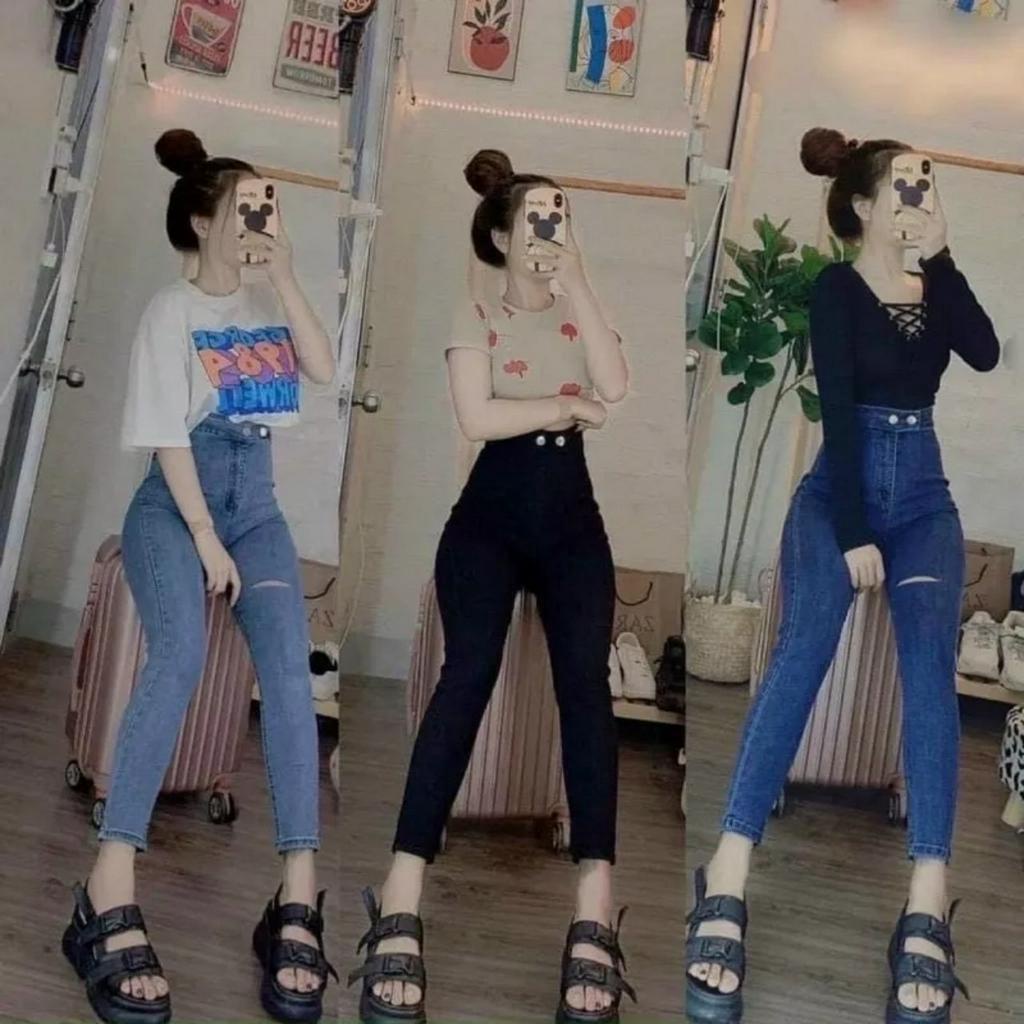 Quần BÒ Nữ Cạp Cao Rách 2 CÚC M22