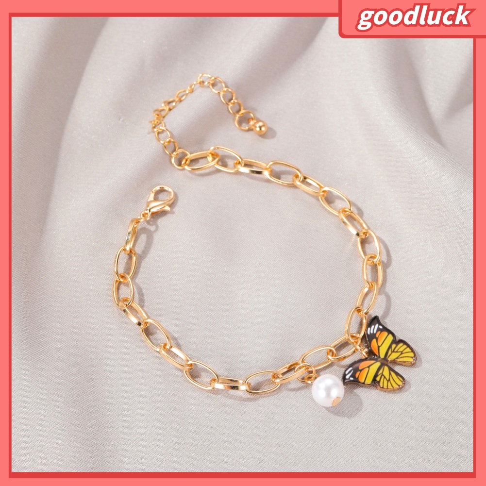 ps/Fashional Women Multicolor Butterfly Bracelet Faux Pearl Thick Jewelry Gift