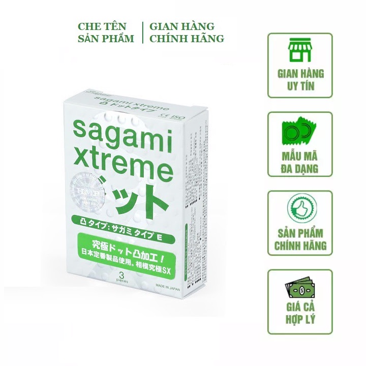 Hộp Bao cao su Gân gai Sagami Xtreme White - 3 bao - Nhật Bản