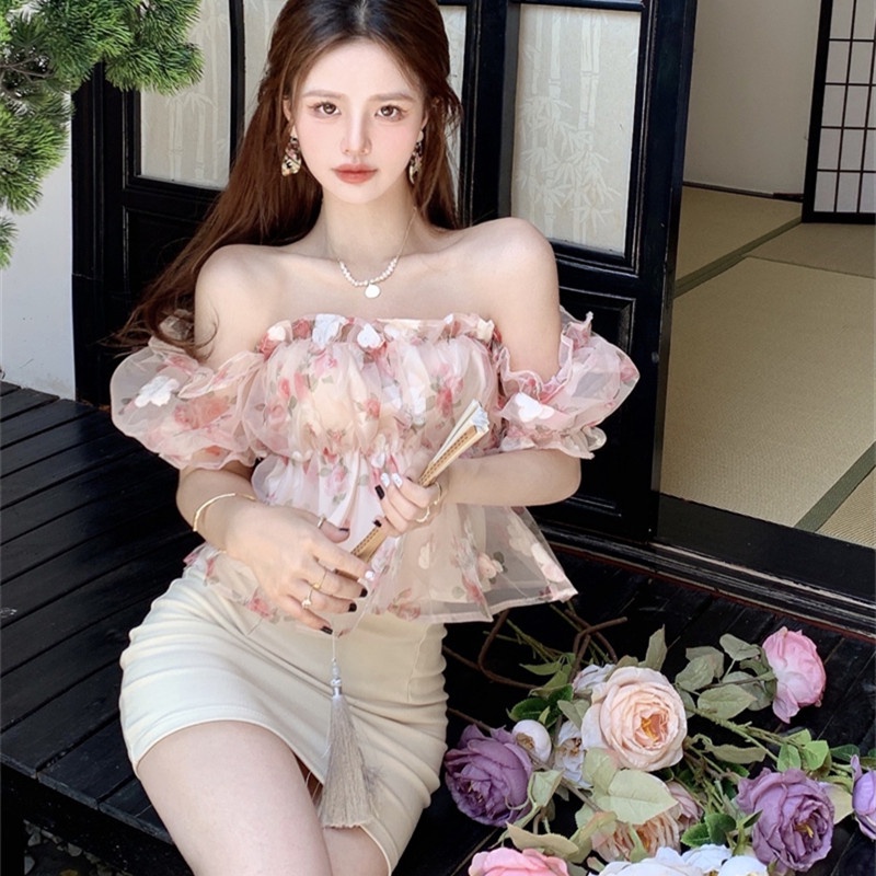 Áo Tay Ngắn Hoạ Tiết Hoa Thiết Kế Hợp Thời Trang Cho Nữ