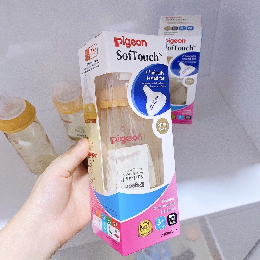 Bình Pigeon Softouch 160Ml/ 240M cổ rộng cao cấp chất liệu PPSU an toàn cho bé ti mềm như ti mẹ