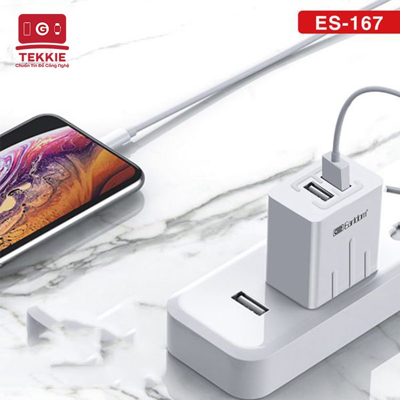 Củ sạc nhanh Earldom ES-167 2 cổng USB 2.4A vật liệu nhựa cao cấp ABS và PC đảm bảo độ bền, cách nhiệt tốt