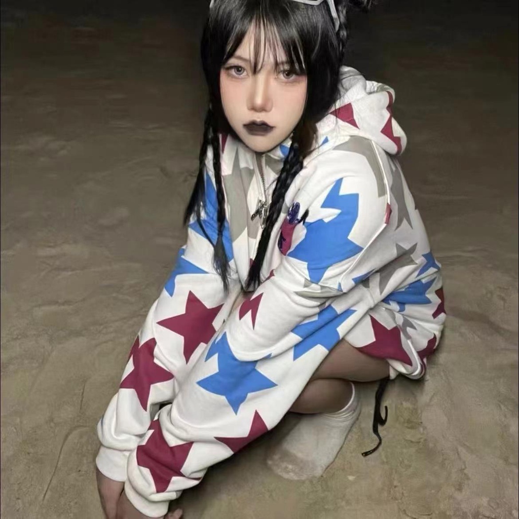Áo Hoodie Mỏng In Hình Ngôi Sao Phong Cách Gothic Harajuku Nhật Bản Thời Trang Mùa Thu 2023 Grunge Y2k