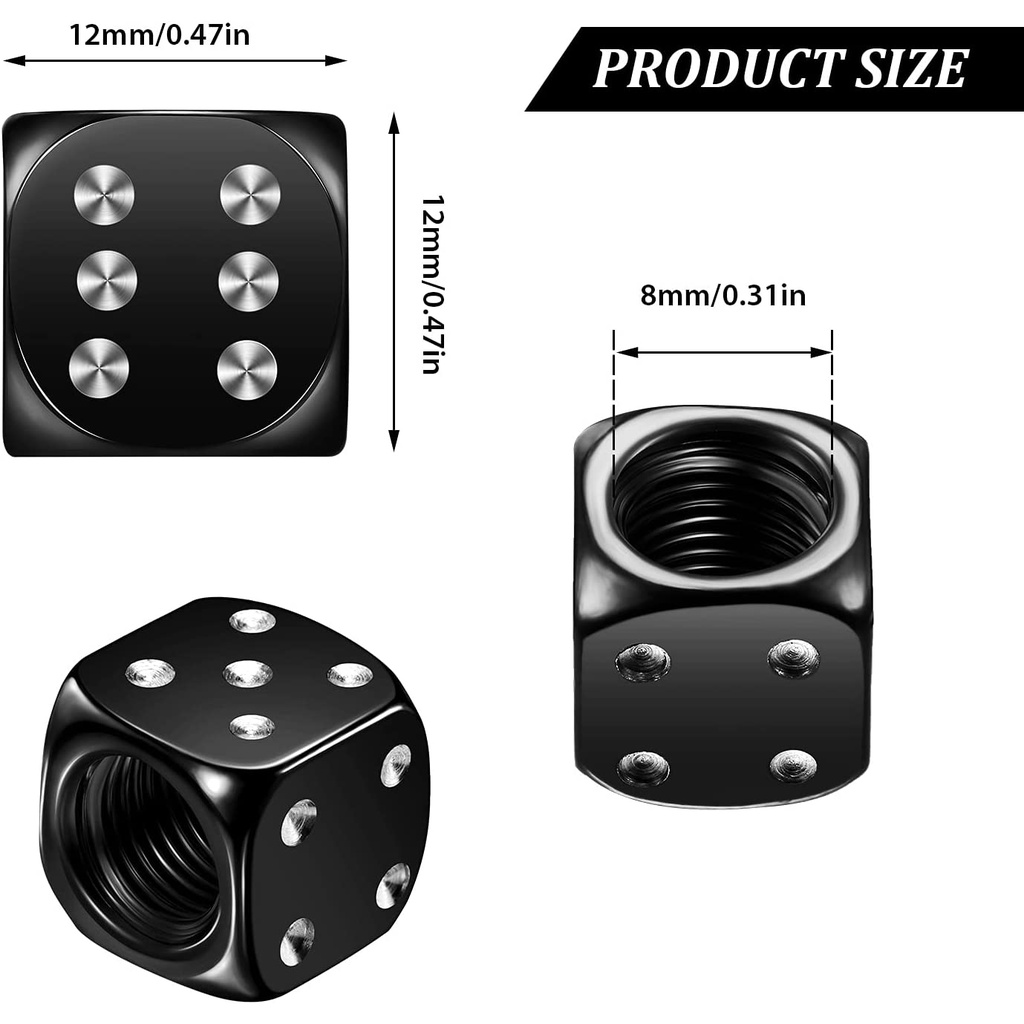 4 Nắp Van Bánh Xe Hơi / Xe Máy Hình Xúc Xắc Bằng Nhôm Nhiều Màu Chống Bụi