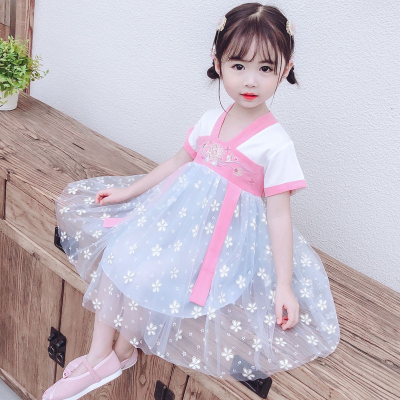 Đầm công chúa phối lưới phong cách Trung Hoa cổ điển đáng yêu cho bé gái