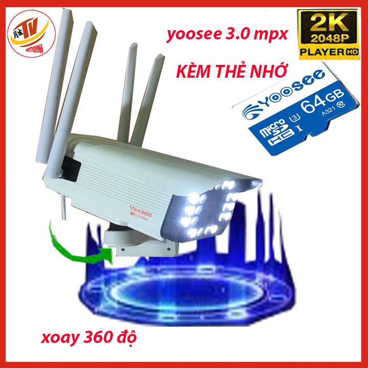 [kem thẻ 32gb 64gb] camera wifi 3.0 ngoài trời xoay 360 độ- trong nhà camera yoosee 4 Râu 3.0 Mpx full hd 1080p