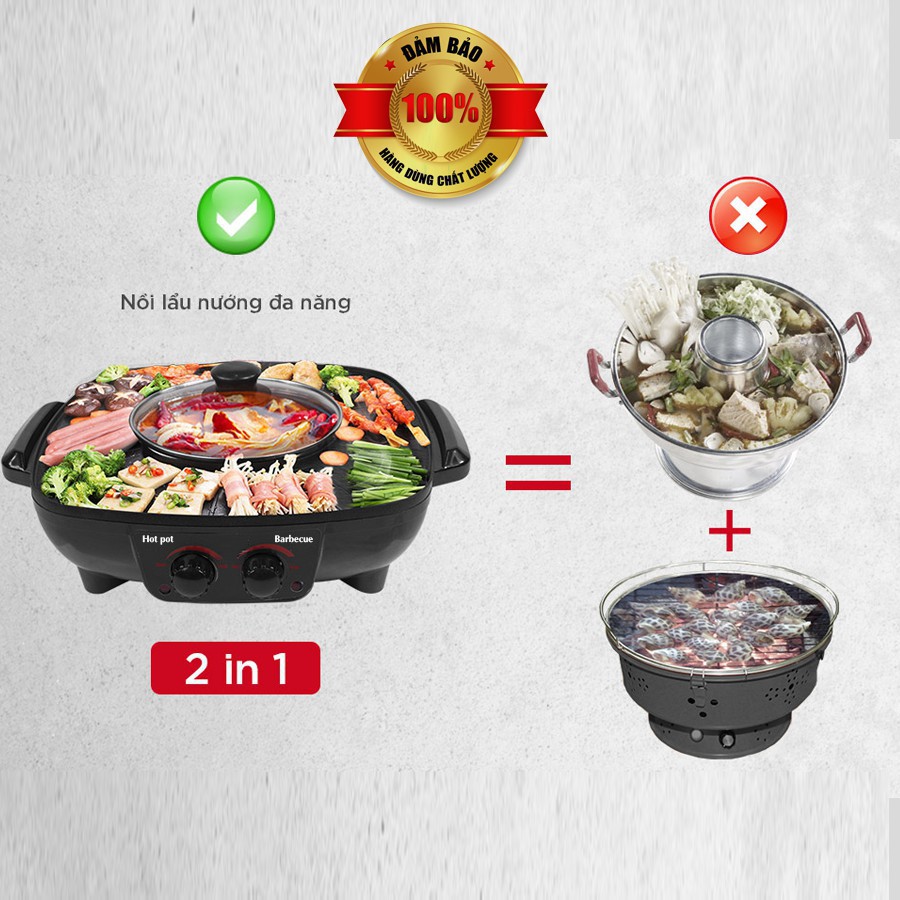 Bếp lẩu điện 2 ngăn công suất 1500W chống dính cao cấp