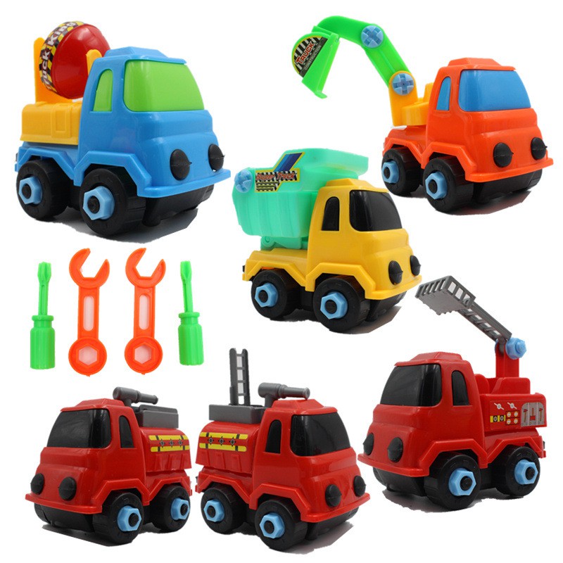 Bộ đồ chơi lắp ráp xe công trình xây dựng gồm 6 xe + Tua Vít nhiều màu sắc kích thích thị giác của bé - PiBo