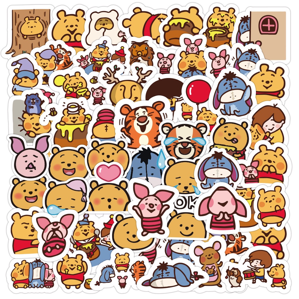50 Cái / Bộ ❉ Gấu Pooh. Hình Dán Winnie ❉ Sticker Dán Tường Chống Thấm Nước Họa Tiết Doodle Hợp Thời Trang