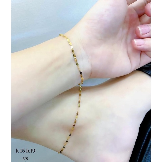 Set Bộ Trang Sức Lá Dẹt Vàng Gồm Lắc Tay Và Lắc Chân Siêu Nhẹ Hot Hit - Trang sức Vàng Bạc Hoà Thảo
