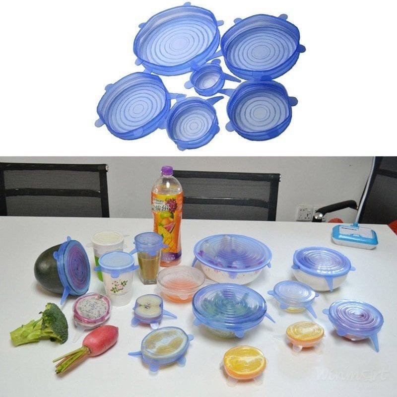 Bộ 6 Miếng Silicone Bọc Thực Phẩm Cao Cấp- Nắp đậy màng Silicon bảo quản thức ăn Dày Dặn Độ Co Giãn Tốt.