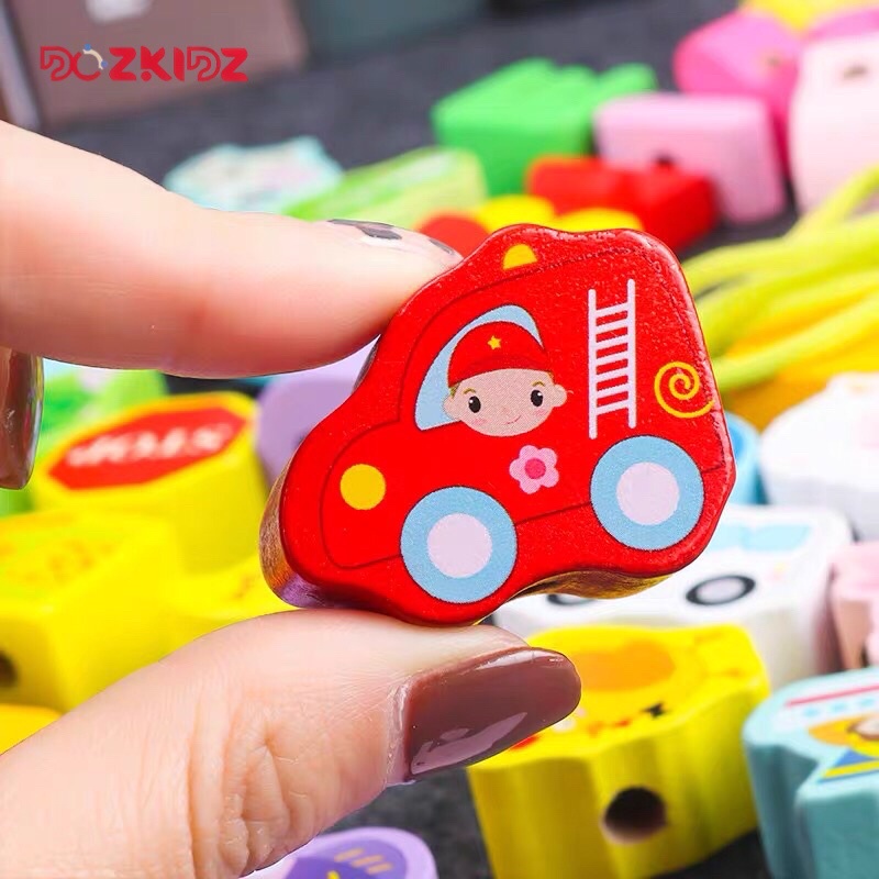 Đồ chơi gỗ xâu 106 hạt in hình nhiều chủ đề phát triển vận động tinh cho trẻ - DOZKIDZ