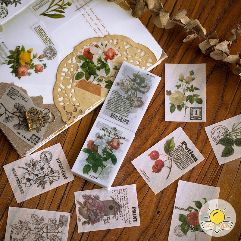 Quyển 80-100 tờ tranh vintage trang trí bullet journal VPPTUEMINH, tập ảnh vẽ Châu Âu dán sổ tay