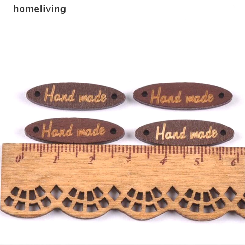 Set 50 Nút Gỗ Khắc Chữ &quot;Hand Made&quot; Làm Thủ Công