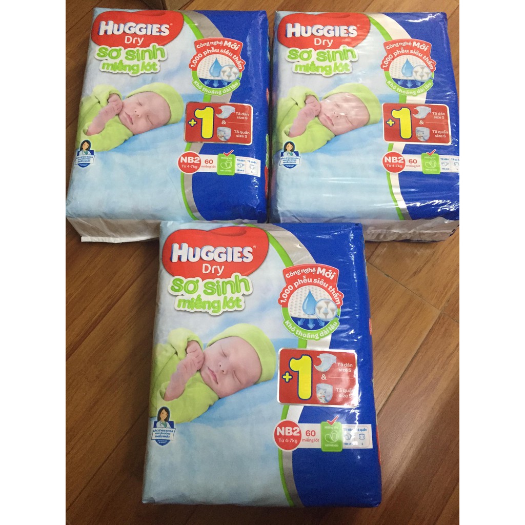 Miếng Lót Huggies NewBorn 1 - 100 Miếng Tã Dán NB ; NewBorn 2 - 60 Hàng Mẫu Mới Đệm Mây