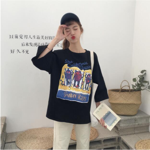 T-shirt Korean Fashion Casual Print High Quality Summer chic loose | WebRaoVat - webraovat.net.vn