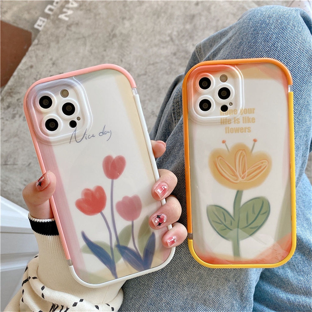 Ốp điện thoại silicon TPU mềm mã Cxh4 in họa tiết hoa hai màu thích hợp cho iPhone