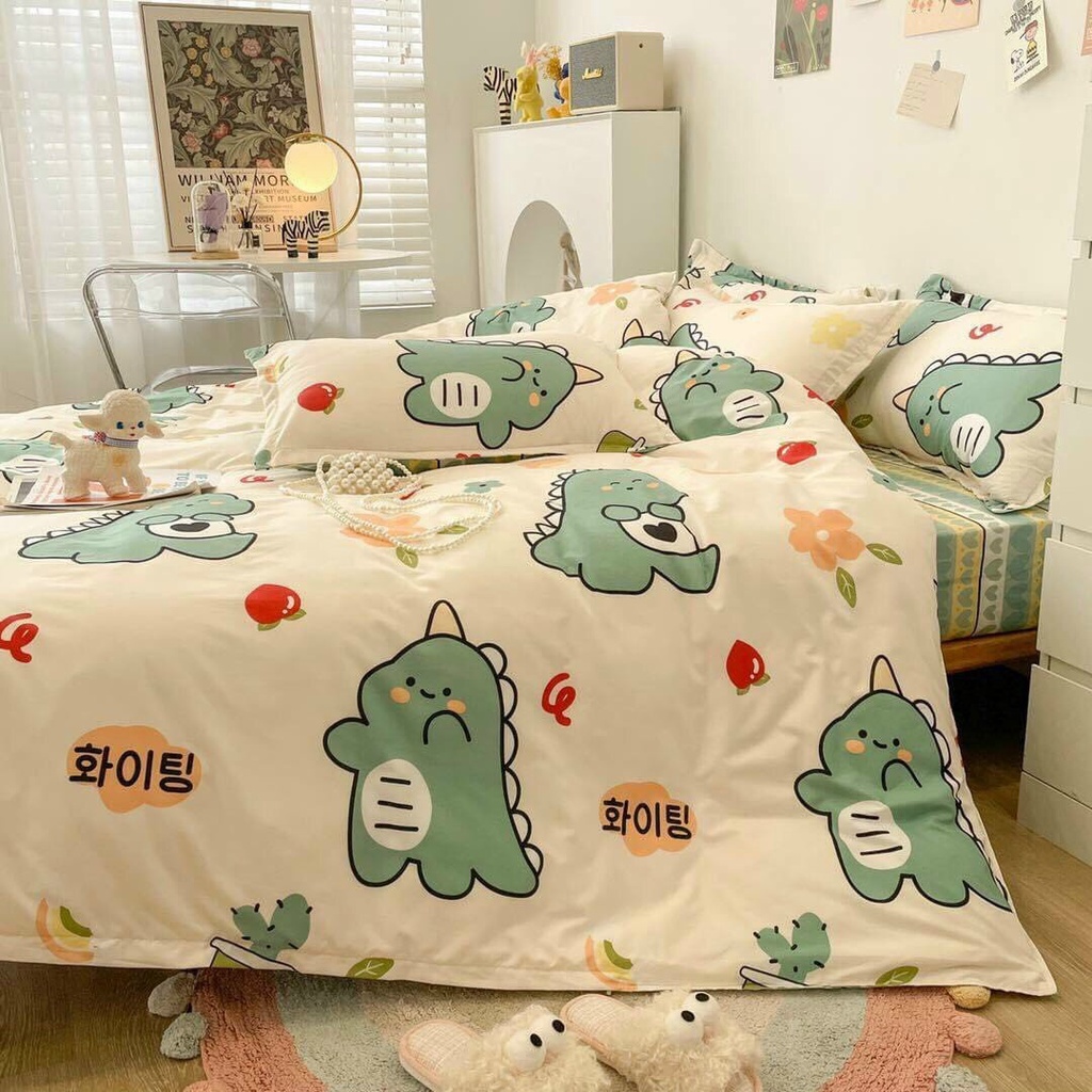Ga Trải Giường Poly 2MX2M2 Vải cotton poly mềm mịn,toàn mẫu đáng yêu,HỌA TIẾT KHỦNG LONG CUTE