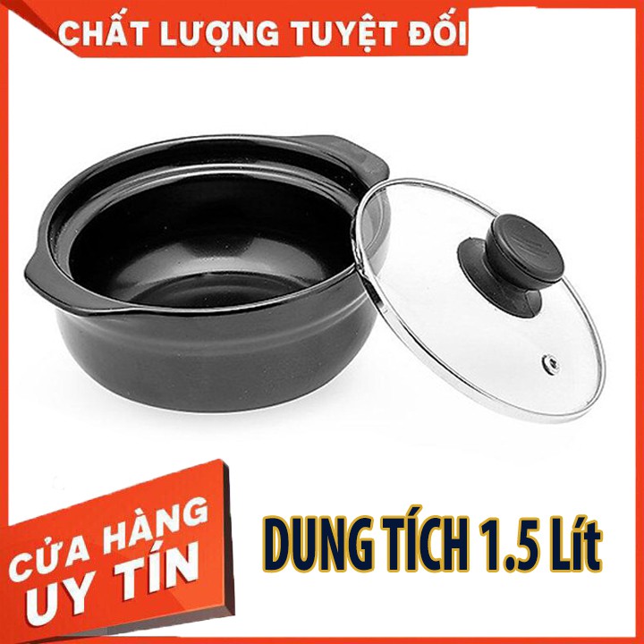 [SIÊU GIẢM] Nồi đất nắp kính 1.5L cao cấp