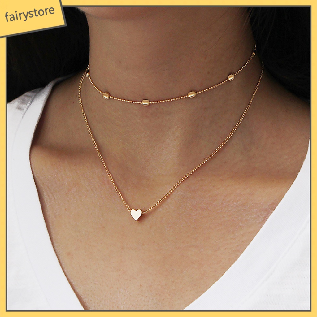 Dây Chuyền Choker Nhiều Lớp Mặt Hình Trái Tim Thời Trang Cho Nữ