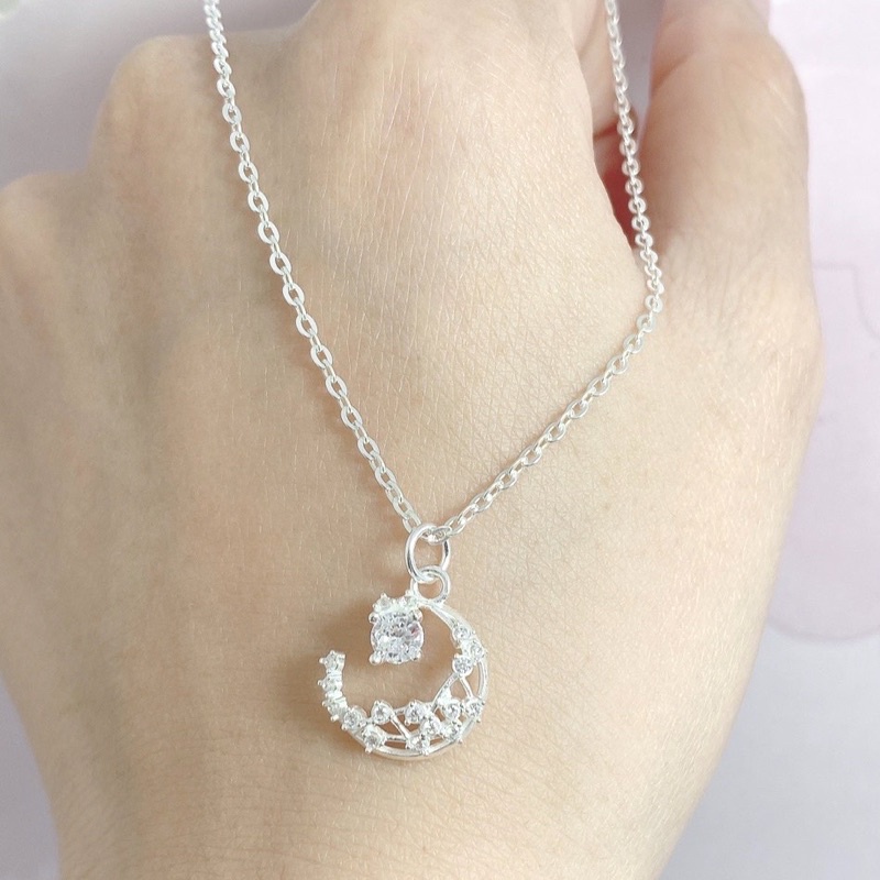 Dây chuyền THJ nữ mặt trăng đính đá nhân tạo chuẩn bạc ta -THU HUONG SILVER