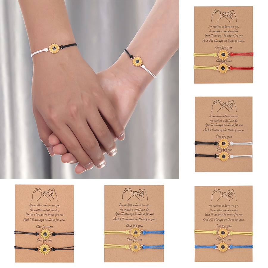 Set 2 Vòng Tay Dây Bện Thủ Công Có Thể Điều Chỉnh Phối Hoa Hướng Dương/Hoa Hướng Dương/Hoa Cúc Cho Nữ