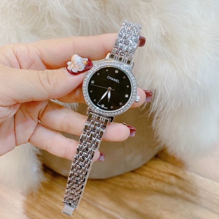 Đồng hồ thời trang nữ CHANEL đeo tay dây thép không gỉ mặt đính đá cao cấp chống nước chống xước | BigBuy360 - bigbuy360.vn