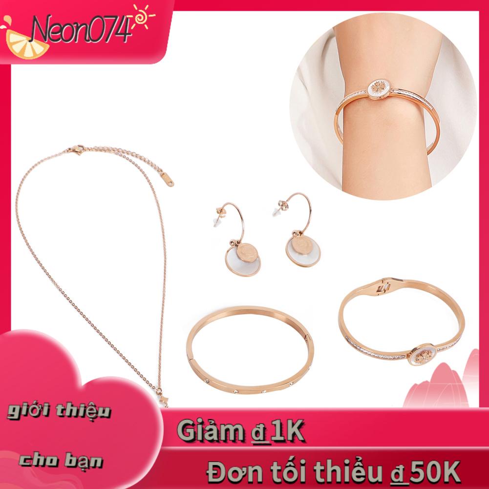 Neon074 Bộ đồ trang sức phụ nữ Tiệc cưới Hoa tai vòng cổ thời với Hộp quà
