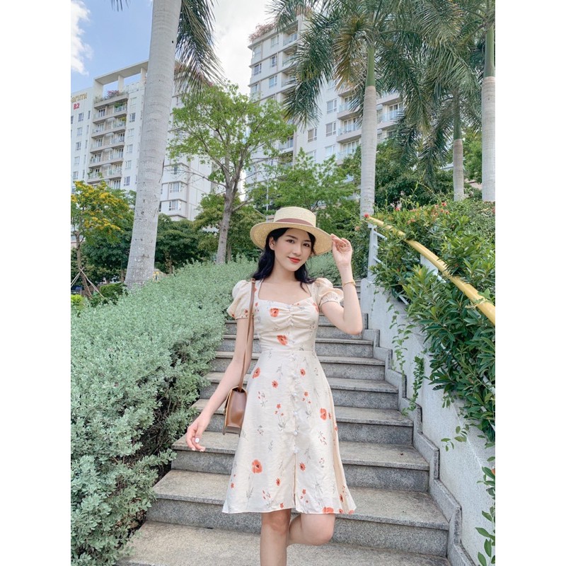 [Mã SKAMA06 giảm 8% tối đa 50K đơn 250K] Đầm ROSY - Đầm midi cúc trắng nhún ngực | BigBuy360 - bigbuy360.vn
