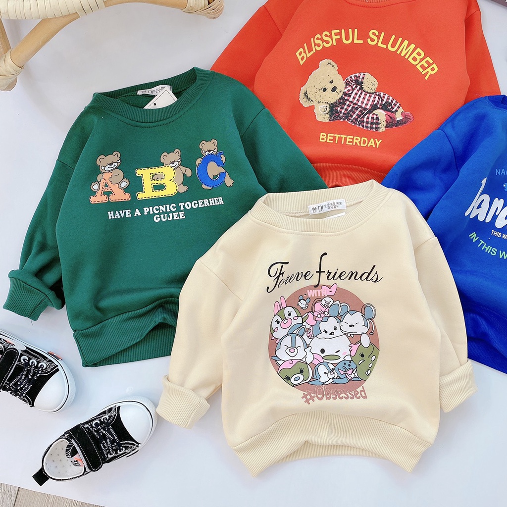 Áo nỉ tàu, áo sweater thu đông cực đáng yêu cho bé trai gái 8-20kg