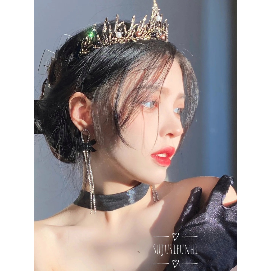Vương miện họa tiết cỏ lá đính ngọc nhân tạo/ đội đầu công chúa
