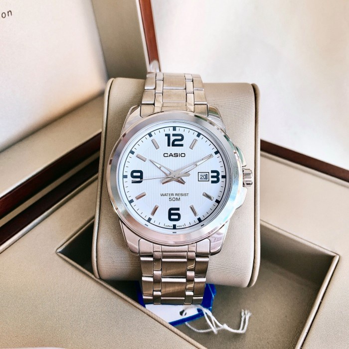 Đồng Hồ Casio Nam Chính Hãng, Đồng Hồ Casio MTP1314D - 7A Dây Thép Mặt Trắng Fullbox.