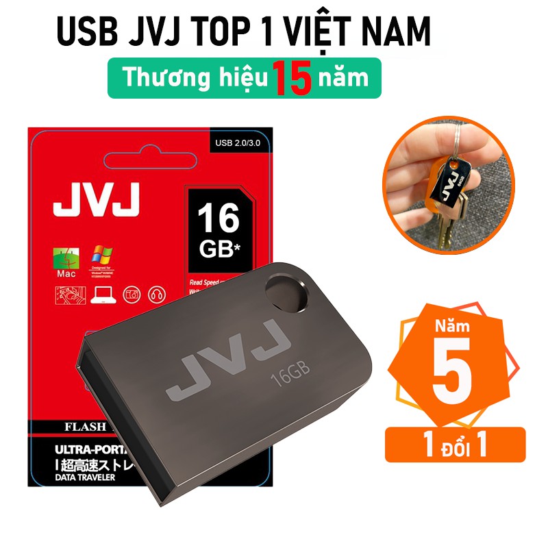 USB 16Gb 2.0 JVJ FLASH S2 siêu nhỏ vỏ kim loại - tốc độ 30MB/s chống nước chống nhiệt ổn định, Móc khóa Bảo hành 5 năm