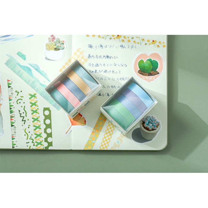 KimiTape Set 5 washi tape nhiều mẫu 10mmx2m băng dính nhỏ trang trí Bullet Journal