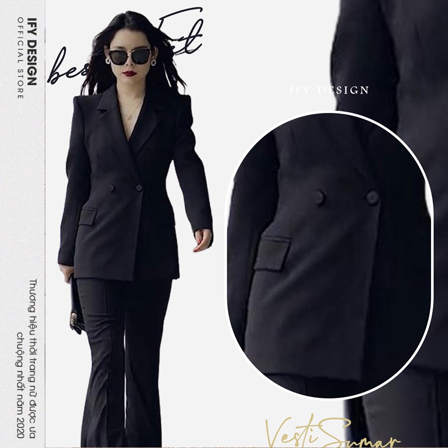 Áo vest nữ, áo khoác vest blazer nữ màu đen chiết eo Syndra cao cấp IFY Design FS98A