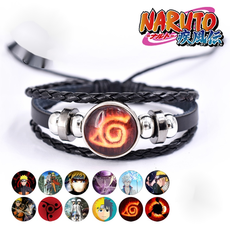 Vòng Tay Da Nhiều Lớp Dạ Quang Mặt Kính Bằng Thép Không Gỉ Hình Naruto Đơn Giản Thời Trang
