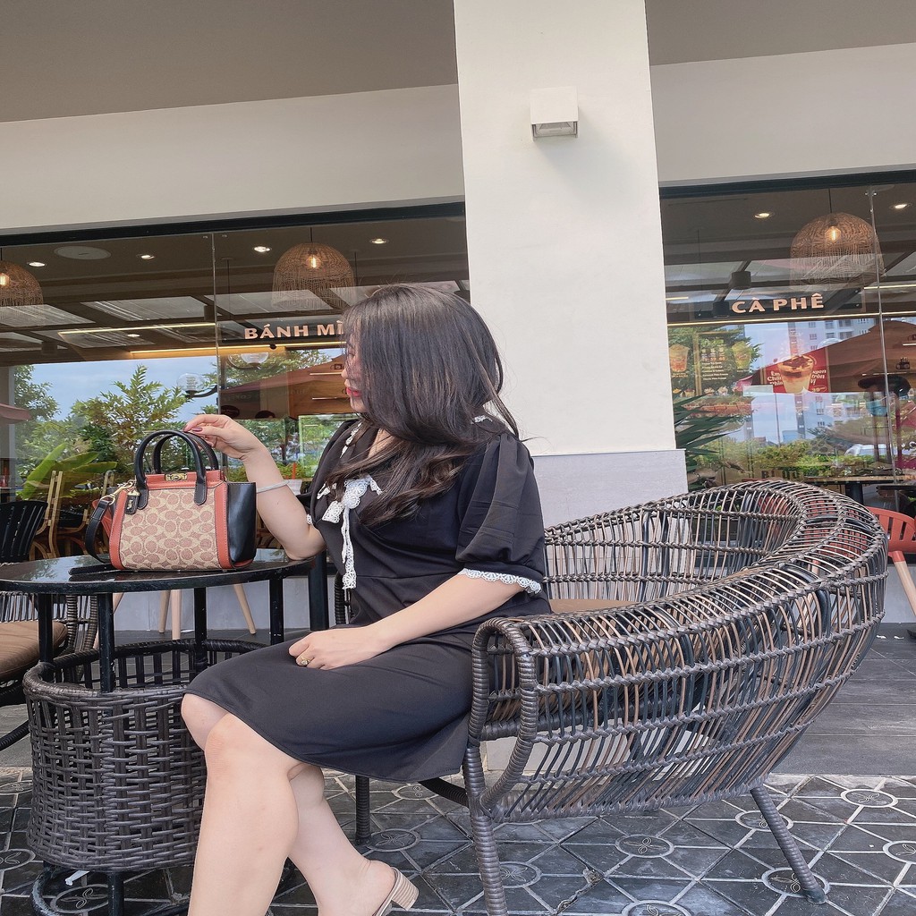 Đầm bigsize nữ công sở , váy dáng ngắn hoạ tiết cổ trắng , thun poly xịn