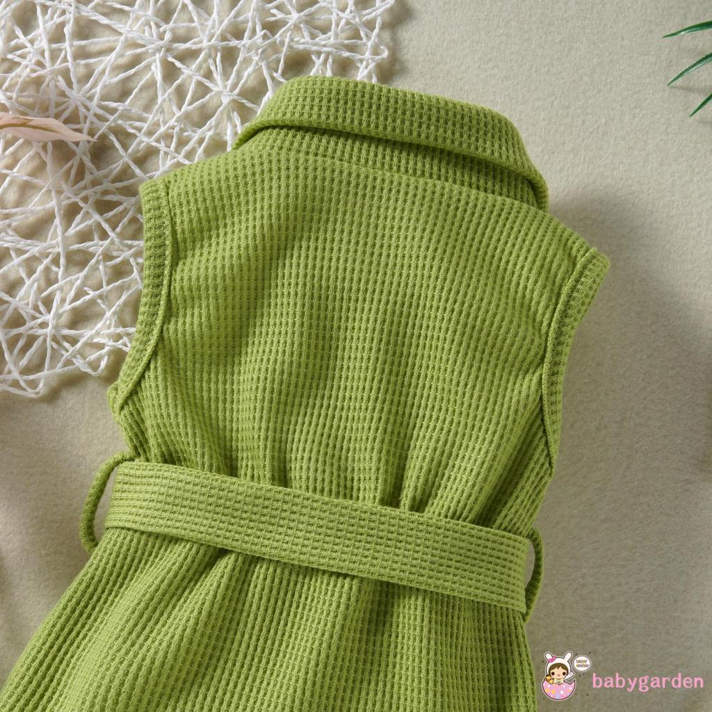 Bộ Áo Liền Quần Không Tay Cài Khuy Màu Trơn Thời Trang Mùa Hè Cho Bé Gái 0-24 Tháng Tuổi