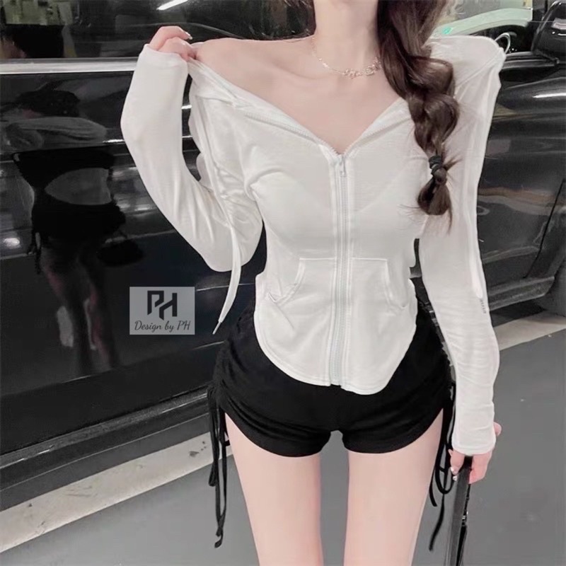 Set áo mũ đuôi tôm mix quần short rút dây