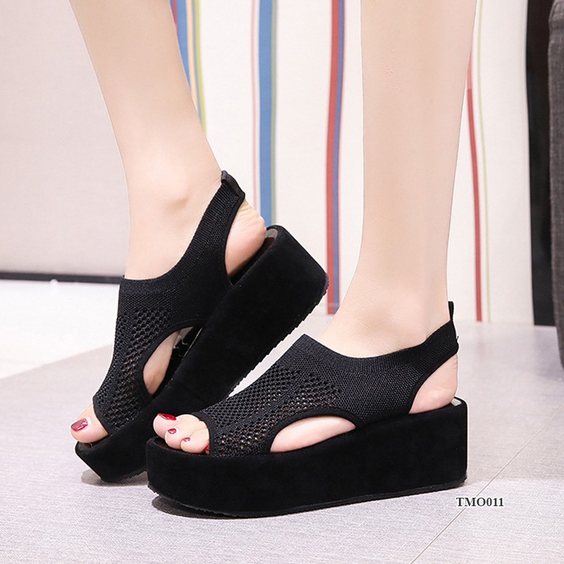 Xăng đan đế xuồng Hàn Quốc, Sandal quai vải thoáng khí, đế mềm, cao 6cm siêu nhẹ và êm châm TMO011