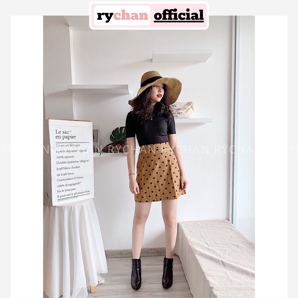 SE533 - Set Áo Thun Gân Kèm Chân Váy Tim Cực Xinh