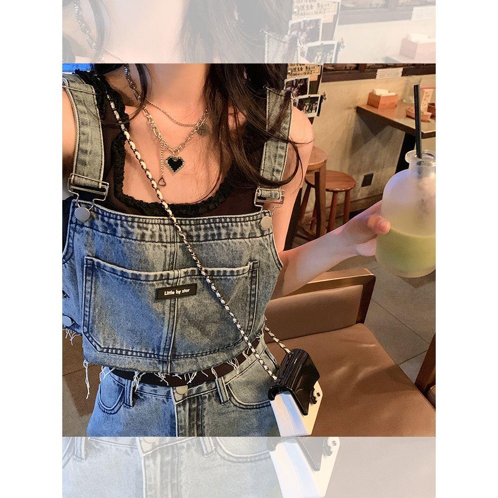 Zeng Xiaoxian Váy Denim Hai Dây Dáng Ngắn Eo Cao Thời Trang Xuân Hè Kiểu Đường Phố Ngọt Ngào