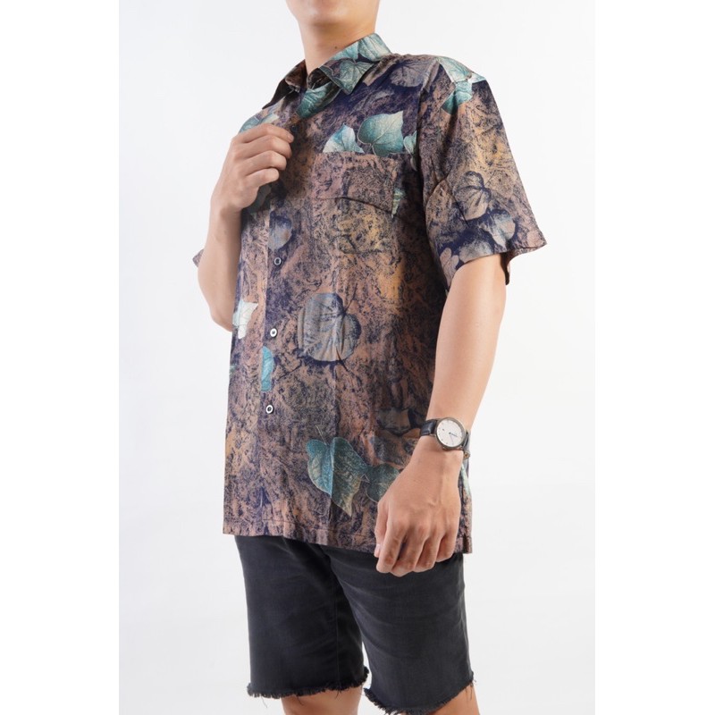 Áo sơ mi nam hoạ tiết lá cây du lịch Bigsize < 120kg