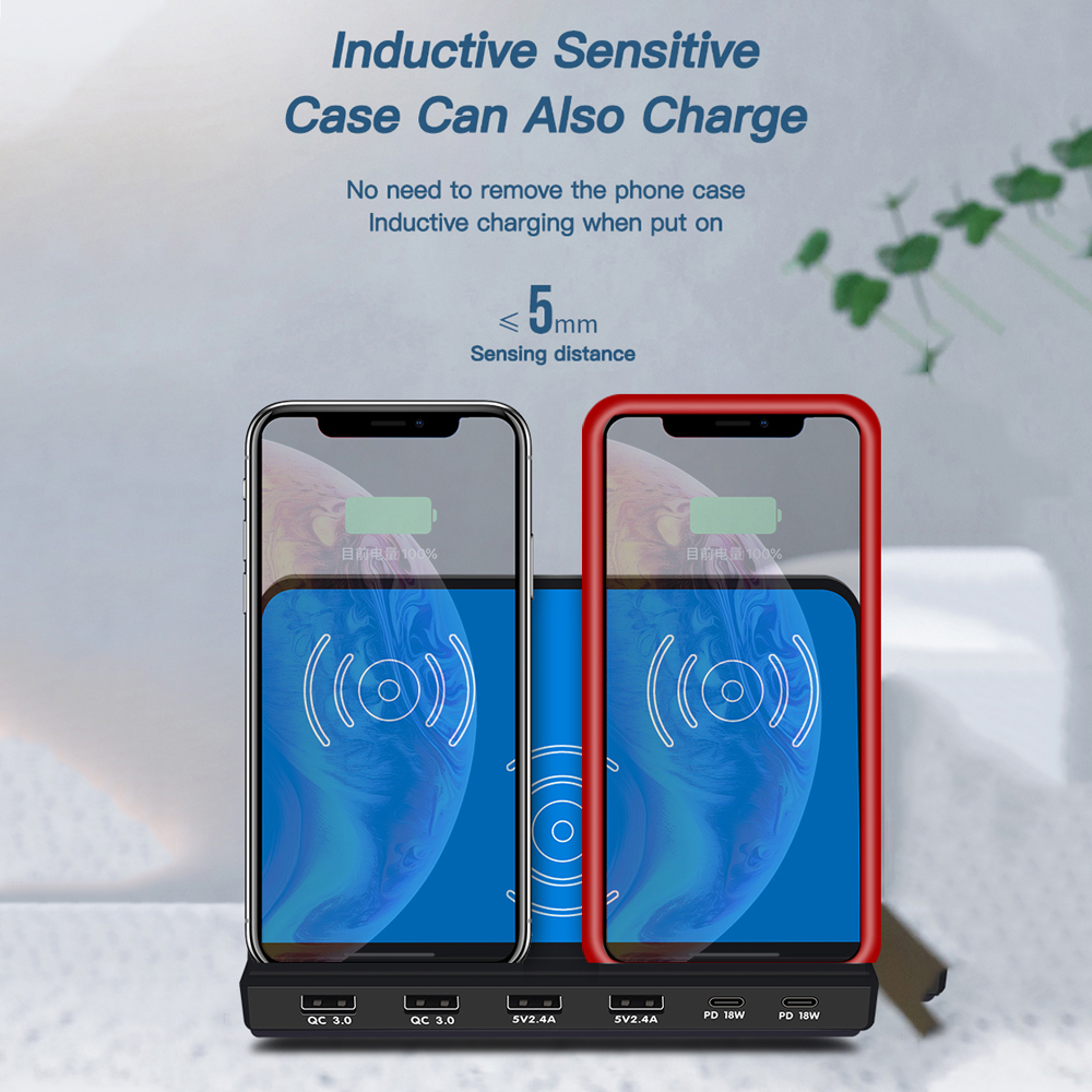 Đế Sạc Nhanh Không Dây 120w Pd Qc3.0 6 Cổng Usb 10w Qi