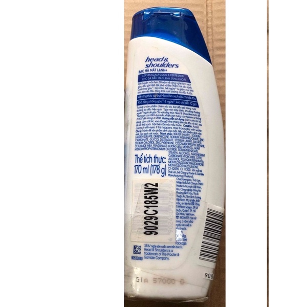 Dầu gội head &amp; shoulders Anti dandruff shampoo cool menthol bạc hà mát lạnh 178g 170ml leaves scalp cool &amp; refreshed