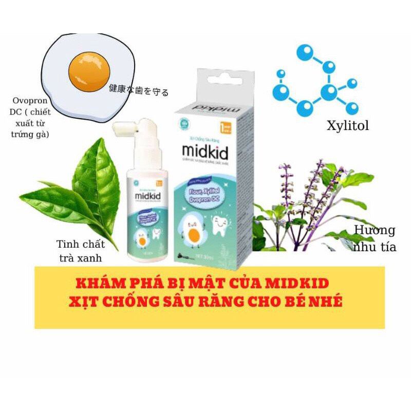 ( Tặng Lì xì ) Xịt chống sâu răng Midkid - Ngừa sâu răng, hôi miệng, ố vàng răng cho bé (Lọ 30ml)