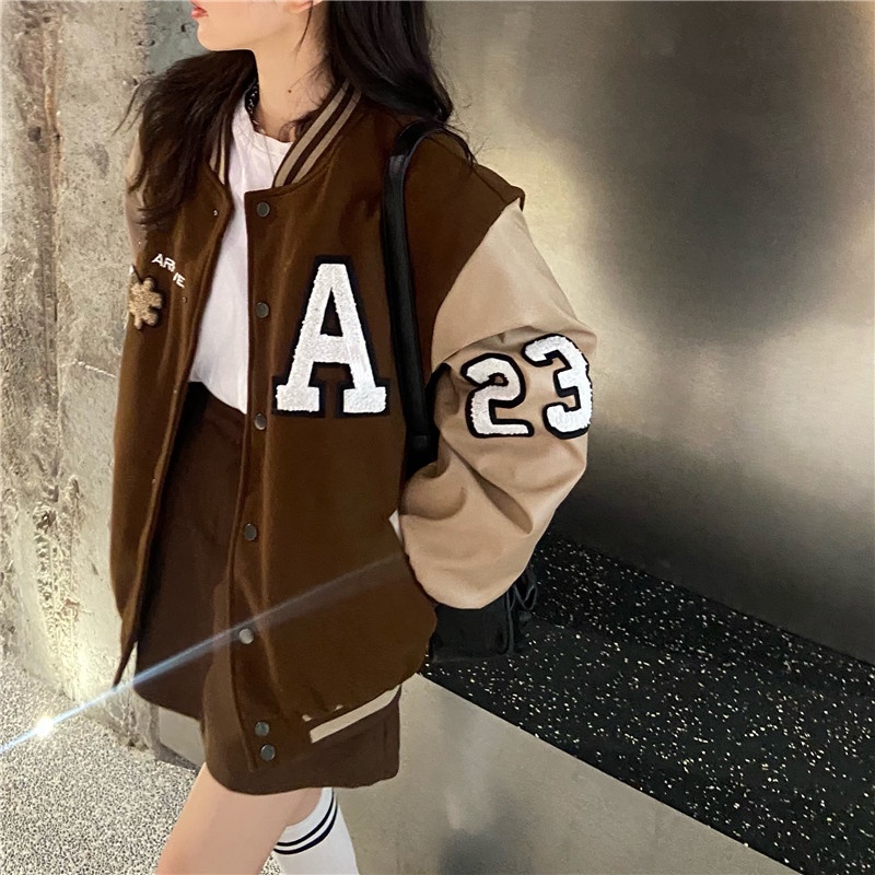 Áo khoác bóng chày thêu họa tiết thời trang cho nữ