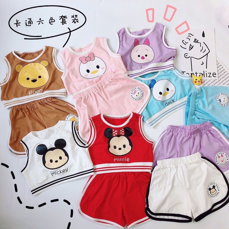Đồ bộ 3 lỗ cho bé trai bé gái chất cotton tàu phong cách thể thao_ Bộ quần áo cho bé từ 8- 18 kg