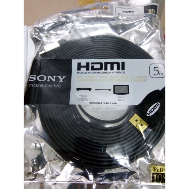 Dây Cáp HDMI Sony 5m dẹt đen-Dây cáp kết nối cổng HDMI 2 đầu tốt chống nhiễu xịn chất lượng cao giá rẻ